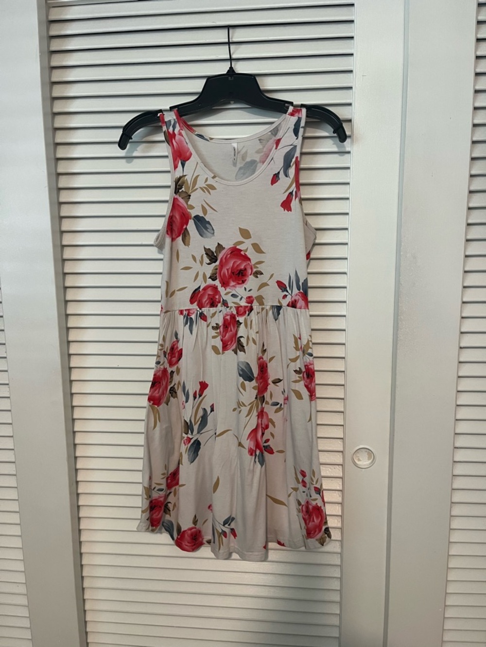 Sleeveless Cream Mini Dress with Pink Floral Print
